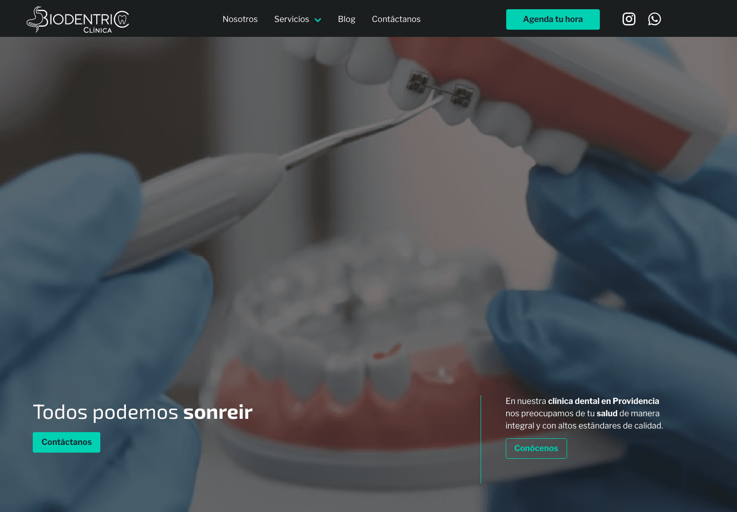 Screenshot of the Biodentric site with a dental clinic hero and booking button.