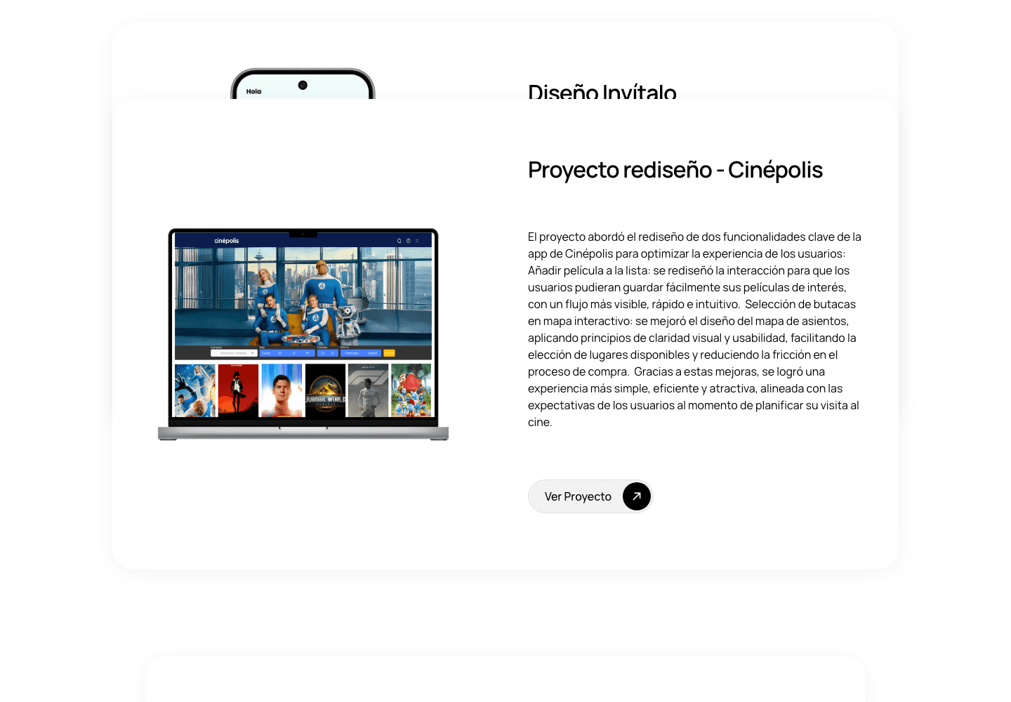 Screenshot of the Cinépolis redesign project shown on a laptop.