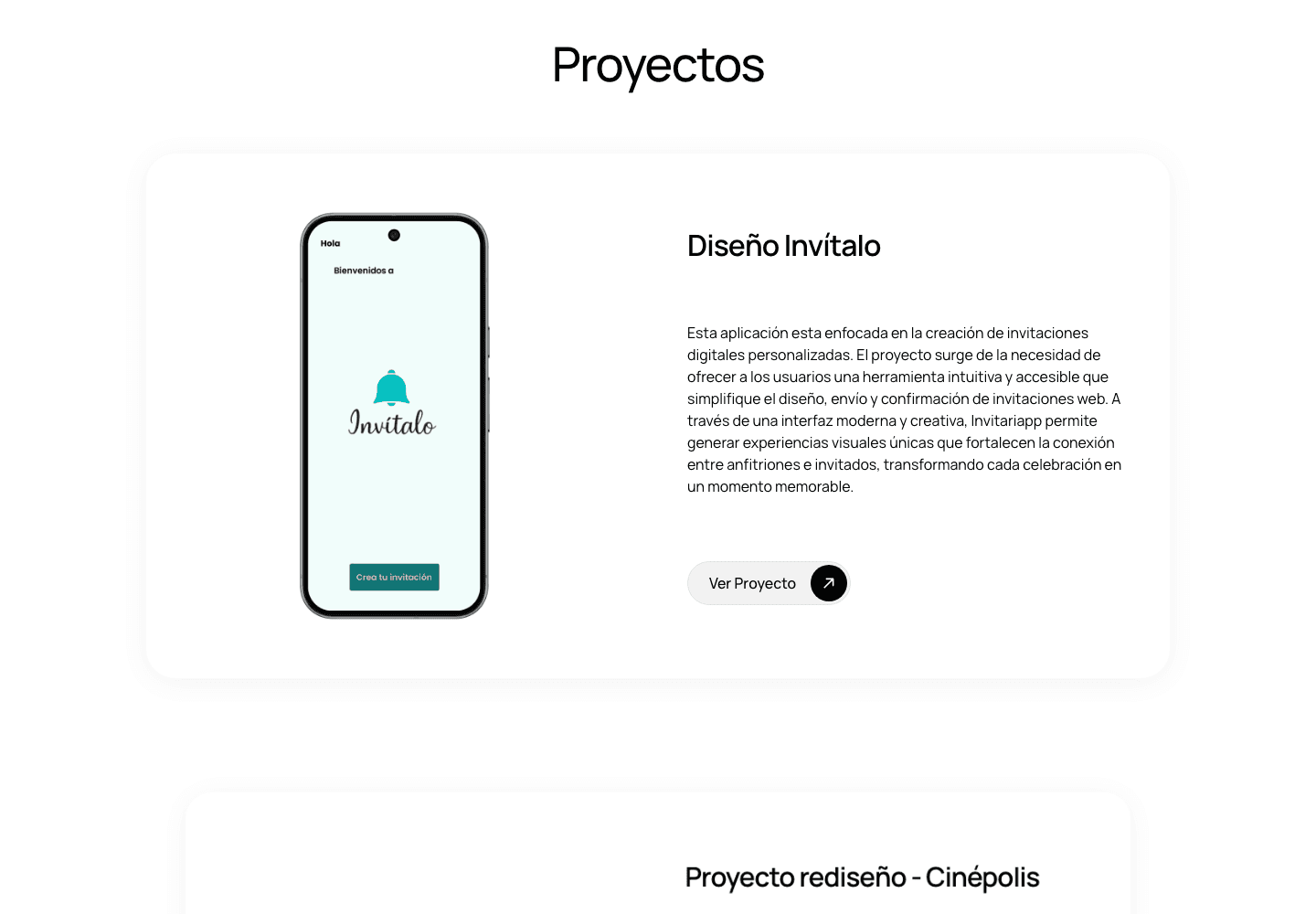 Screenshot of the Invítalo design project in Verónica Román's portfolio.