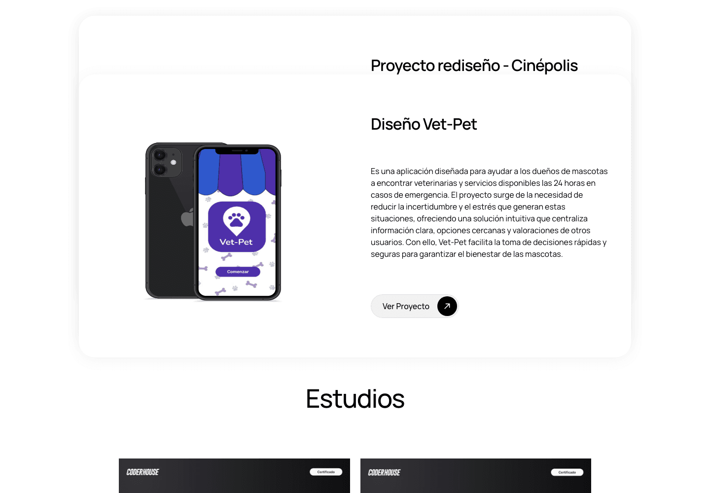 Screenshot of the Vet-Pet project with a mobile mockup.
